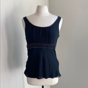 ANN TAYLOR Silk Tank Womens Sz 8 Black Beaded Babydoll Y2K